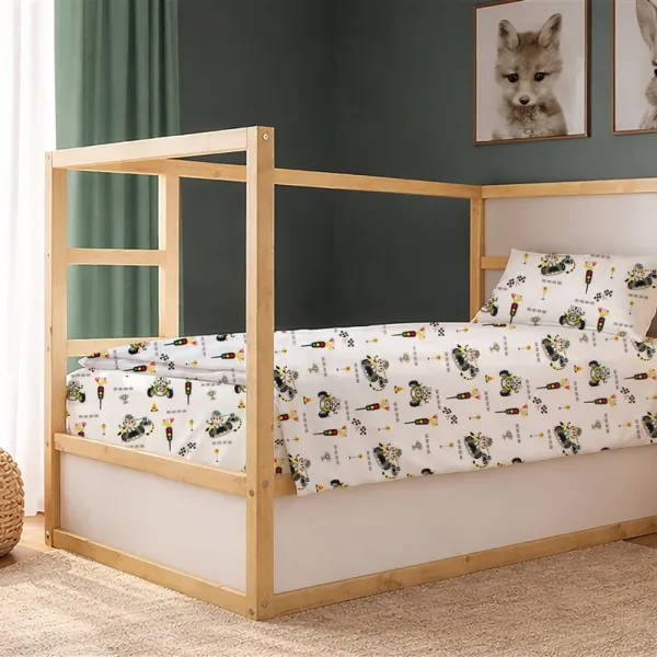 Παπλωματοθήκη Εμπριμέ kids Animal Grand Prix 590 160X240 White-Olive 100% Cotton