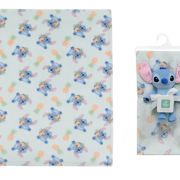 Λούτρινο Disney Home Σετ 2 Τεμ. bebe Stitch 27 Ύψος 25 cm & Κουβέρτα Coral Fleece 75X100 cm Light Green 100% Polyester
