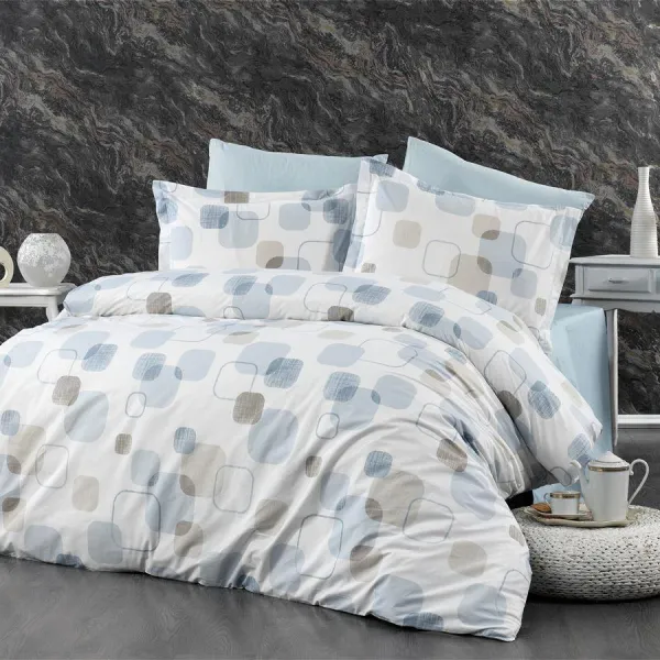 Σεντόνια Εμπριμέ Σετ 4 τεμ Μελίνα 707 240X270 White-Light Blue 100% Cotton